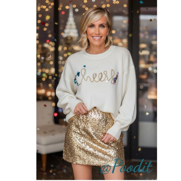 And The Why Sweaters - AND THE WHY oversized Cheers ivory part wool holiday sweater S/M M/L Combo Size